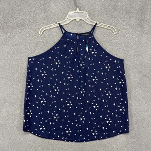 Papermoon Blouse Womens Large Blue White Bird Print Malta Cutout Detail Tank Top